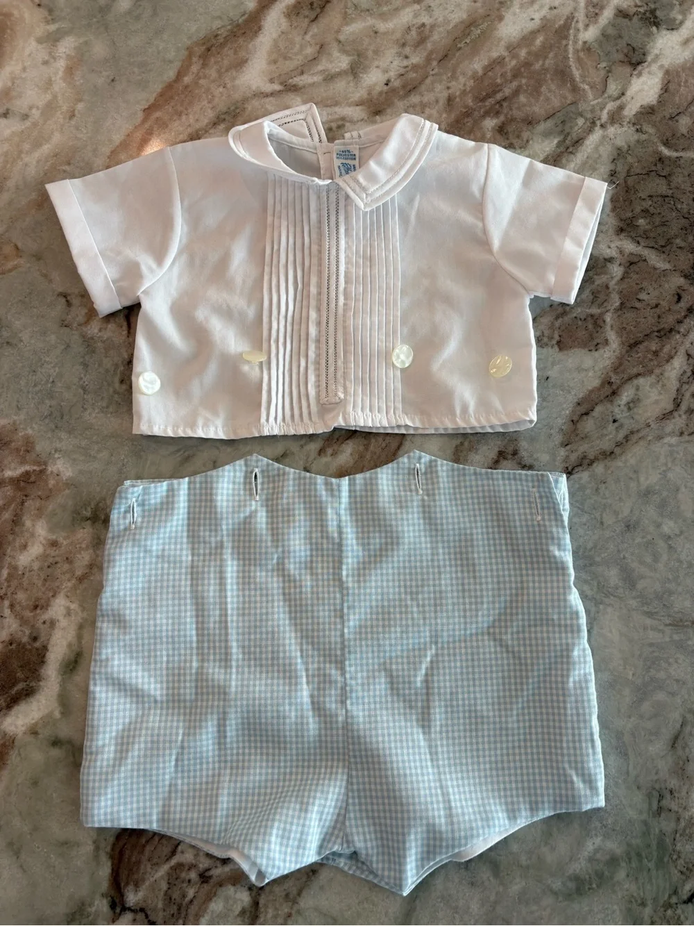 Vintage Feltman Brothers Baby Boy Suit Gingham Blue Shorts Holiday White Set
